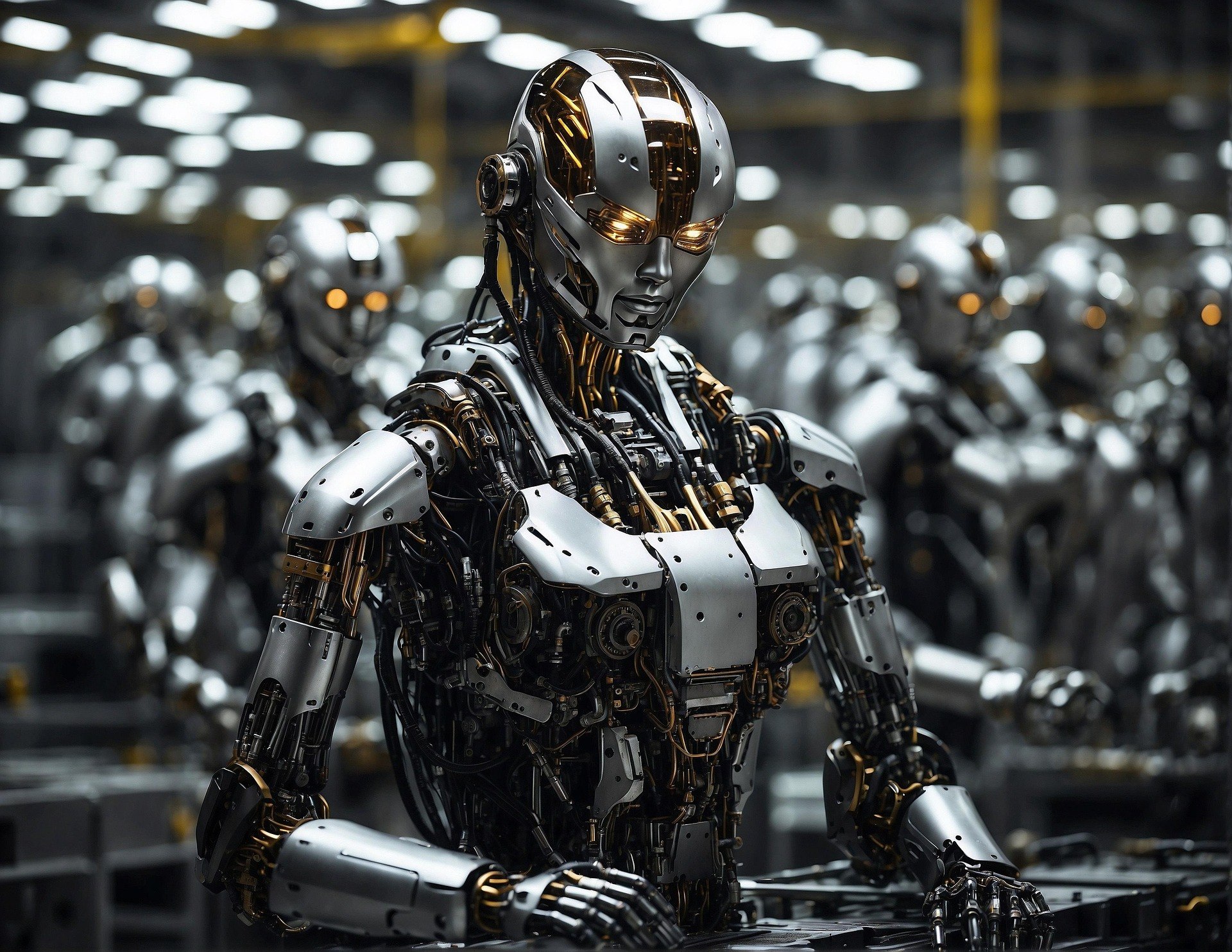 εικόνα που δείχνει ρομπότ σε γραμμή παραγωγής