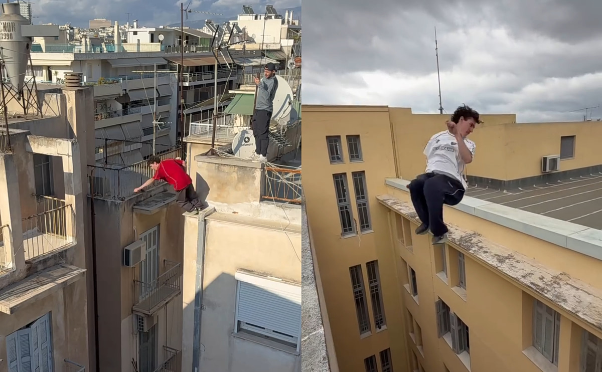 Γάλλος αθλητής του παρκούρ γίνεται viral με τρομακτικά άλματα σε ταράτσες της Αθήνας