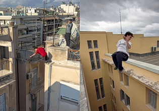 Γάλλος αθλητής του παρκούρ γίνεται viral με τρομακτικά άλματα σε ταράτσες της Αθήνας