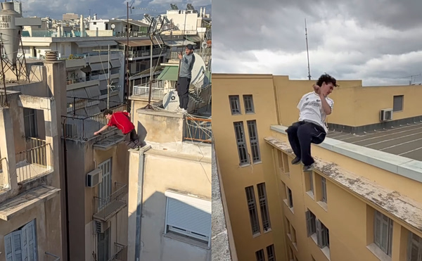 Γάλλος αθλητής του παρκούρ γίνεται viral με τρομακτικά άλματα σε ταράτσες της Αθήνας