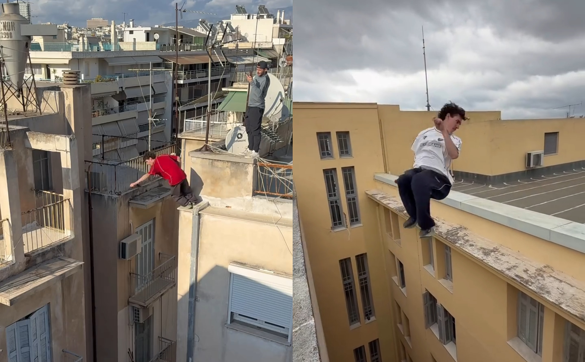 Γάλλος αθλητής του παρκούρ γίνεται viral με τρομακτικά άλματα σε ταράτσες της Αθήνας