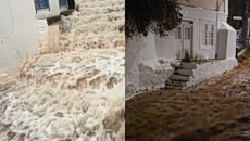 Στο έλεος της κακοκαιρίας τα νησιά του Αργοσαρωνικού – Ορμητικοί χείμαρροι οι δρόμοι στην Ύδρα