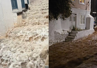 Στο έλεος της κακοκαιρίας τα νησιά του Αργοσαρωνικού – Ορμητικοί χείμαρροι οι δρόμοι στην Ύδρα