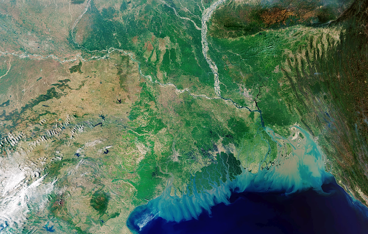 Το δέλτα Γάγγη-Βραχμαπούτρα στη Βεγγάλη, ανάμεσα στην Ινδία και το Μπαγκλαντές (ESA)