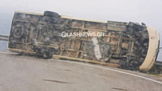 Χανιά: Ανετράπη λεωφορείο από τους ισχυρούς ανέμους