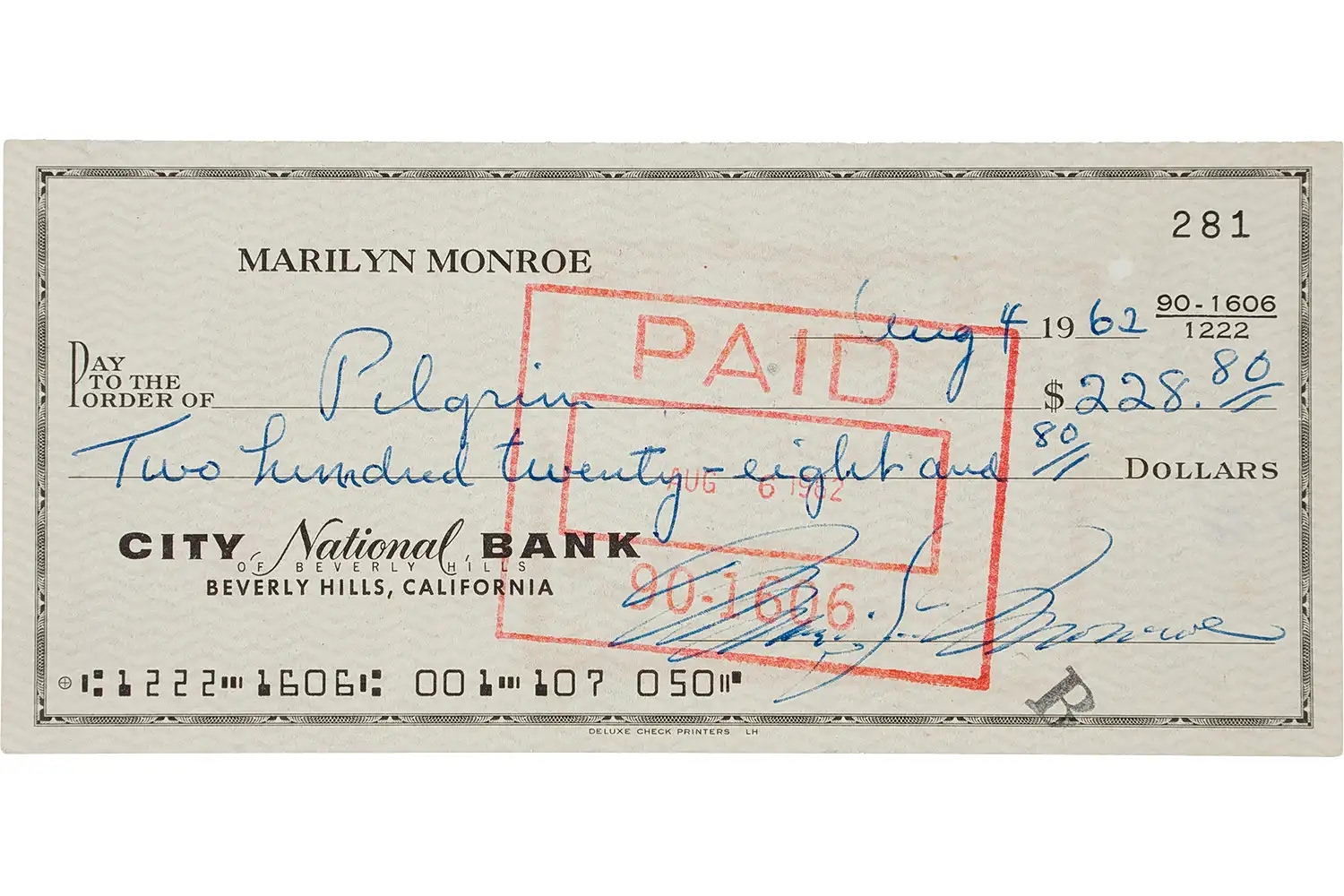 Η τελευταία επιταγή της Μέριλιν Μονρόε.Συλλογή ICON