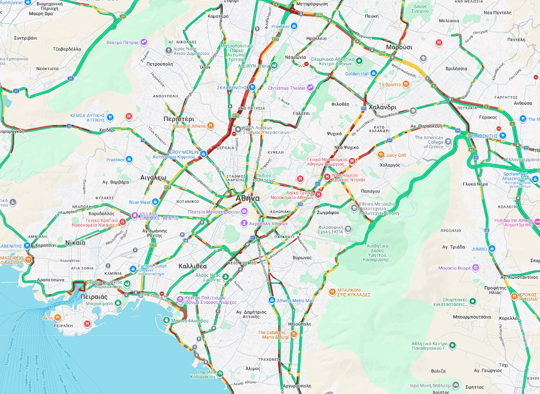 εικόνα που δείχνει χάρτη με την κίνηση στους δρόμους