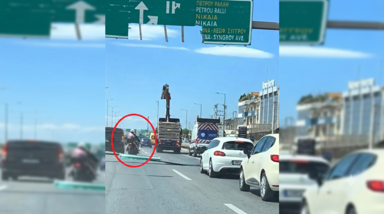Γερανοφόρο όχημα παρασύρει εναέρια πινακίδα στη λεωφόρο Κηφισού – «Τύχη βουνό» είχαν αναβάτες μηχανής