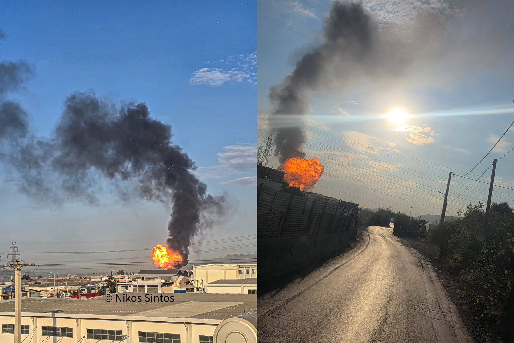 εικόνα που δείχνει τη στιγμή της έκρηξης πριν από τη φωτιά στην επιχείρηση στον Ασπρόπυργο